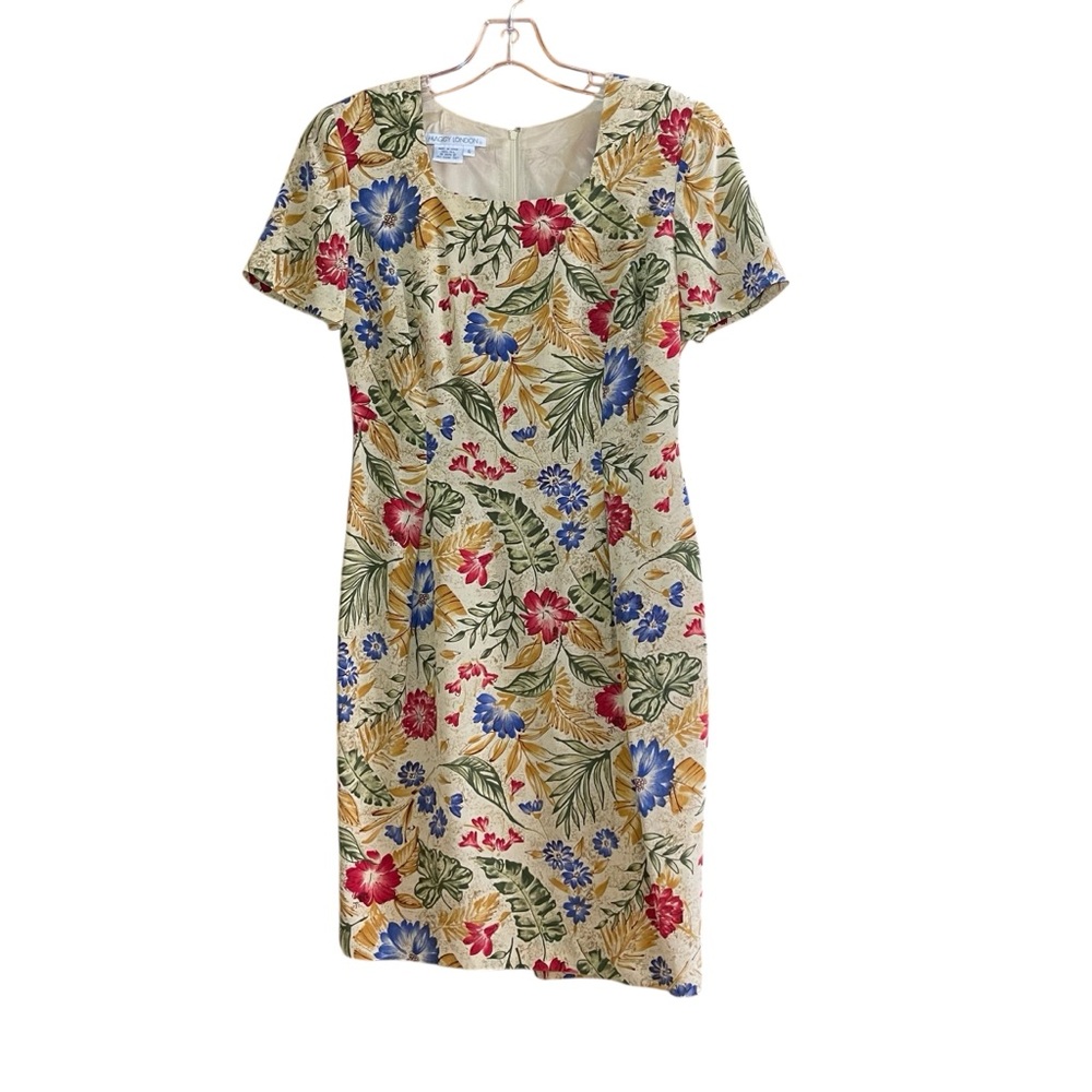 Woman's Dress Maggy London Colorful Floral‎ Sheath Square Neck Short Sleeve Midi - Picture 10 of 10